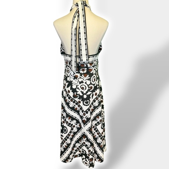 NWT Ann Taylor ‘Scarf Print Linen Blend Crossover Halter Dress’ in Black Size 2 - Picture 13 of 16